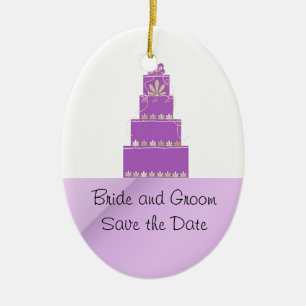 Paarse en mauve trouwtaart ontwerp keramisch ornament