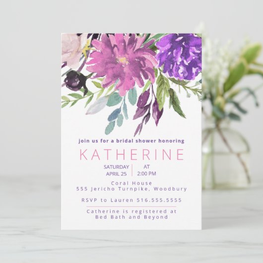 Paarse en Mauve waterverf Floral Vrijgezellenfeest Kaart (Staand voorkant)