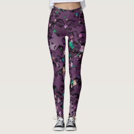 Paarse en meerkleurige reservebanden leggings