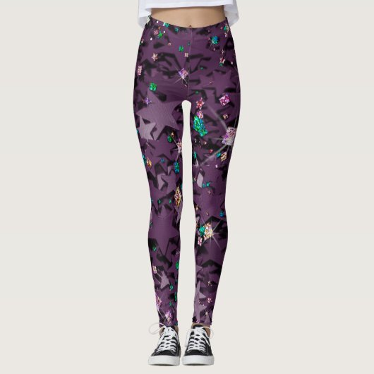 Paarse en meerkleurige reservebanden leggings (Voorkant)
