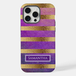 Paarse en Metallic Goud Gestreept iPhone 15 Pro Max Case