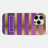 Paarse en Metallic Goud Gestreept iPhone Hoesje (Achterkant horizontaal)