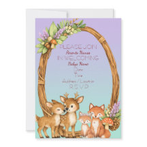 Paarse en Mint Bos Baby Shower Uitnodiging