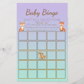 Paarse en Mint Bosdier Baby Shower Bingo