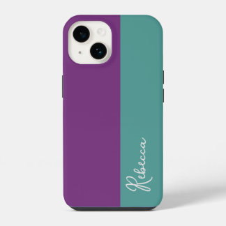 Paarse en Mint Color Block Telefoon Case iPhone 14 Hoesje