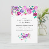 Paarse en Mint Floral Bridesmaids Luncheon nodigen Kaart (Staand voorkant)