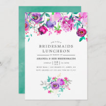 Paarse en Mint Floral Bridesmaids Luncheon nodigen
