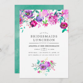 Paarse en Mint Floral Bridesmaids Luncheon nodigen Kaart