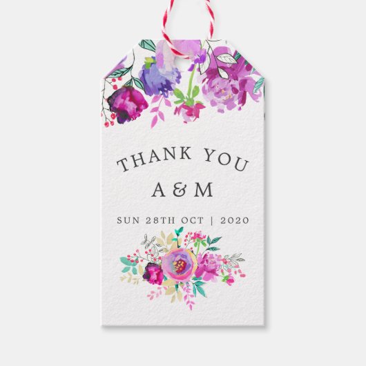 Paarse en Mint Floral Weddenschap Dank je Cadeaulabel (Voorkant)