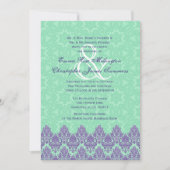 Paarse en Mint Green Lace Damask Wedding V12 Kaart (Voorkant)