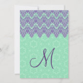 Paarse en Mint Green Lace Damask Wedding V12 Kaart (Achterkant)