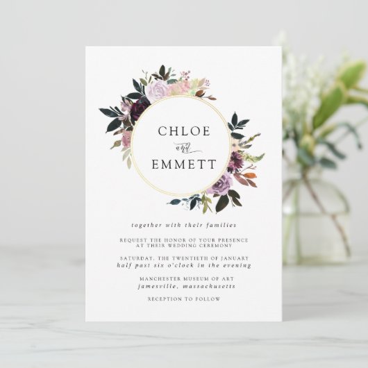 Paarse en moer roze bruiloft kaart (Staand voorkant)