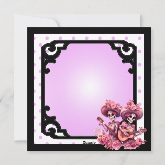 Paarse en Mooie Suiker Schedel Feestdagenkaart (Achterkant)