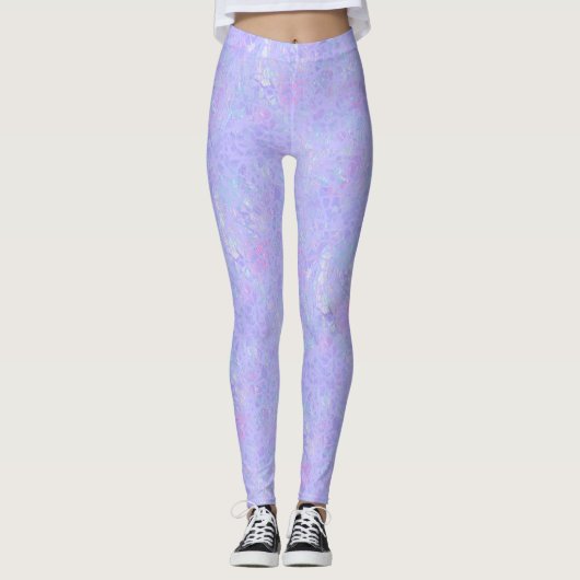 Paarse en multicolorvlokken leggings (Voorkant)