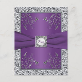 Paarse en namaak zilverfolie bloem RSVP kaart