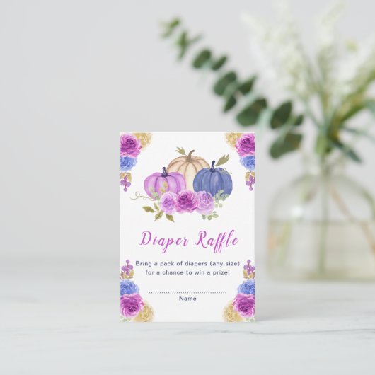 Paarse en Navy Blue Floral Pumpkins Baby shower Informatiekaartje (Staand voorkant)