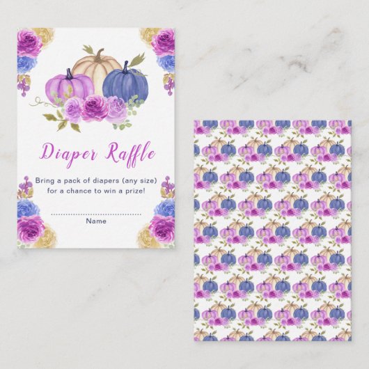Paarse en Navy Blue Floral Pumpkins Baby shower Informatiekaartje (Voorkant / Achterkant)