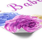 Paarse en Navy Blue Floral Pumpkins Baby shower Poster (Hoek)