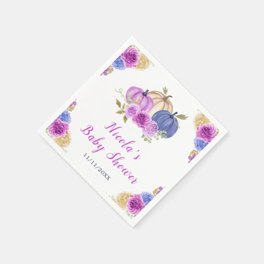Paarse en Navy Blue Floral Pumpkins Baby shower Servet (Hoek)