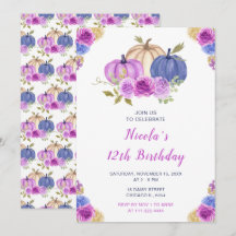 Paarse en Navy Blue Floral Pumpkins Verjaardag