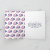 Paarse en Navy Blue Floral Pumpkins Verjaardag Kaart (Binnen)