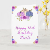 Paarse en Navy Blue Floral Pumpkins Verjaardag Kaart (Gele Bloem)