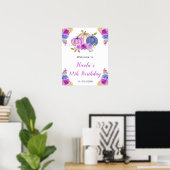 Paarse en Navy Blue Floral Pumpkins Verjaardag Poster (Thuiskantoor)