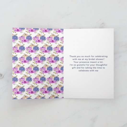 Paarse en Navy Blue Floral Pumpkins Vrijgezellenfe Bedankkaart (Binnen)
