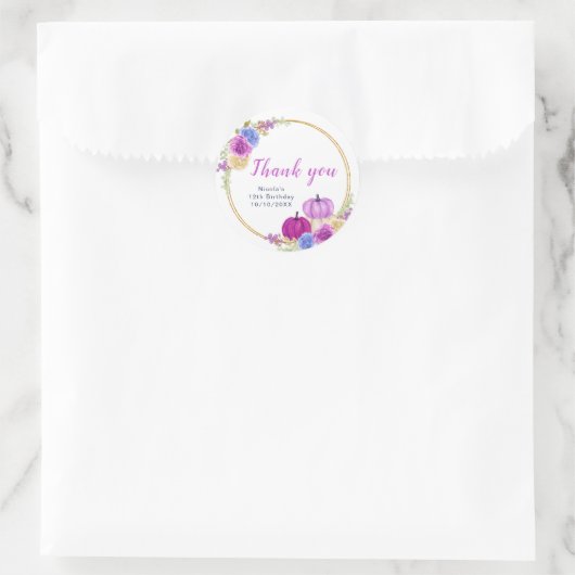 Paarse en Navy pompoenen Verjaardag Dank u Ronde Sticker (Tas)