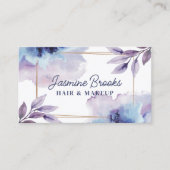 Paarse en Navy Waterverf Botanische Bladeren Visitekaartje (Voorkant)