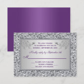 Paarse en NEP zilvere folie bloemige RSVP kaart II (Voorkant / Achterkant)