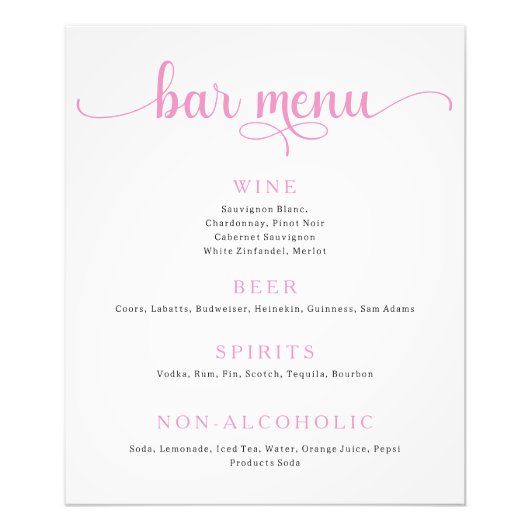 Paarse en Off White Wedding Bar Menu Poster (Voorkant)