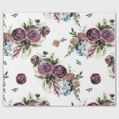 Paarse en olijfgroene vintage bloemen inpakpapier (Vlak)