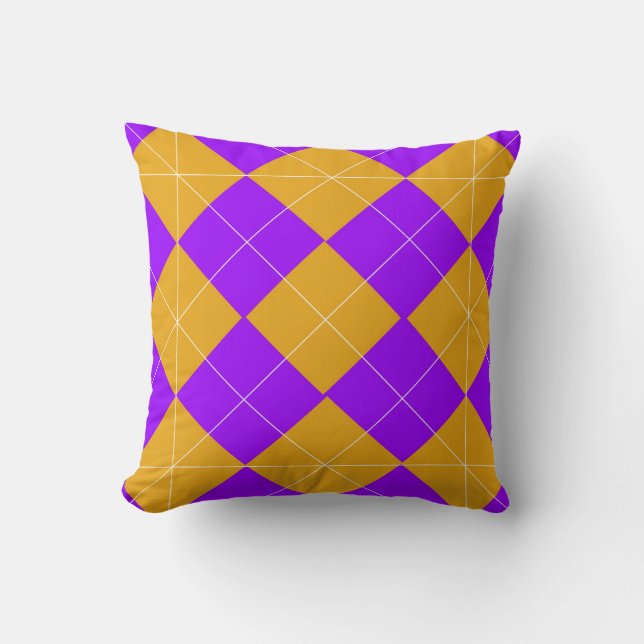 Paarse en Oranje Argyle Kussen (Voorkant)
