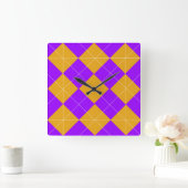 Paarse en Oranje Argyle Vierkante Klok (Huis)