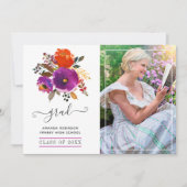 Paarse en Oranje Bloemen Afstuderen Foto Aankondiging (Voorkant)