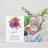 Paarse en Oranje Bloemen Afstuderen Foto Aankondiging (Staand voorkant)