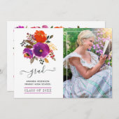 Paarse en Oranje Bloemen Afstuderen Foto Aankondiging (Voorkant / Achterkant)