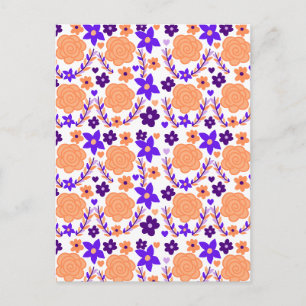 Paarse en oranje bloemen briefkaart