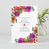 Paarse en Oranje Bloemen Bruidsmeisjes Luncheon Kaart (Staand voorkant)