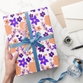 Paarse en Oranje bloemen Cadeaupapier