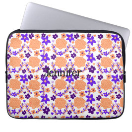Paarse en Oranje bloemen Laptop Sleeve