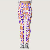 Paarse en Oranje bloemen Leggings (Voorkant)
