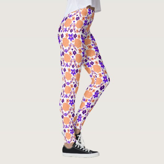 Paarse en Oranje bloemen Leggings (Rechts)