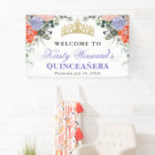 Paarse en Oranje bloemen Quinceanera Spandoek (Insitu)