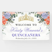 Paarse en Oranje bloemen Quinceanera Spandoek (Horizontaal)