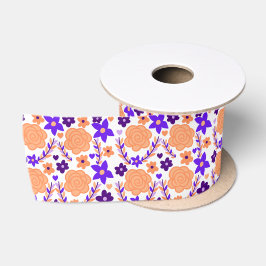 Paarse en oranje bloemen satijnen lint