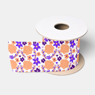 Paarse en oranje bloemen satijnen lint