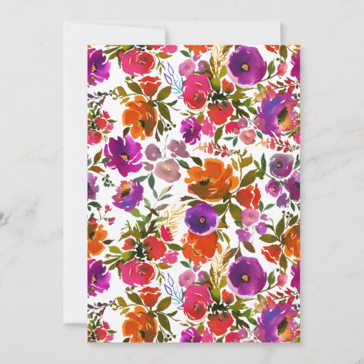 Paarse en Oranje Bloemen Verlovingsfeest Kaart (Achterkant)