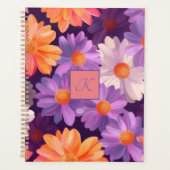 Paarse en oranje bloemmotief met monogram planner (Voorkant)